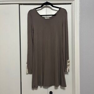 12PM by Mon Ami Brown Dress Long Sleeve Button Detail Casual M/M